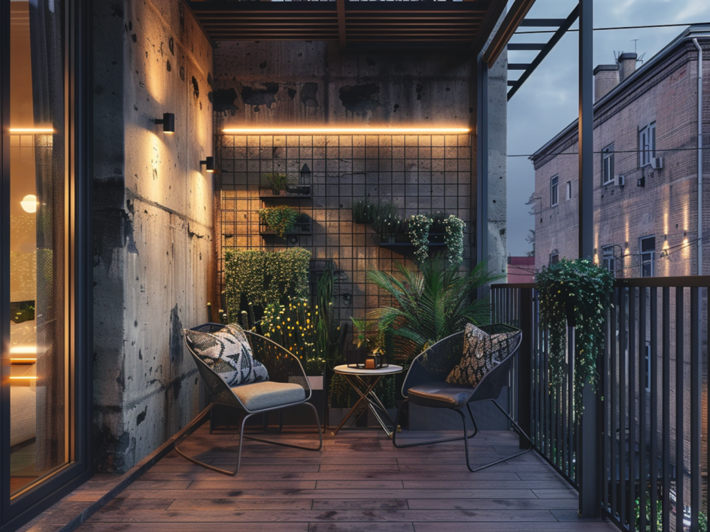 Jak urządzić balkon w stylu industrialnym z lampami LED w kształcie linii