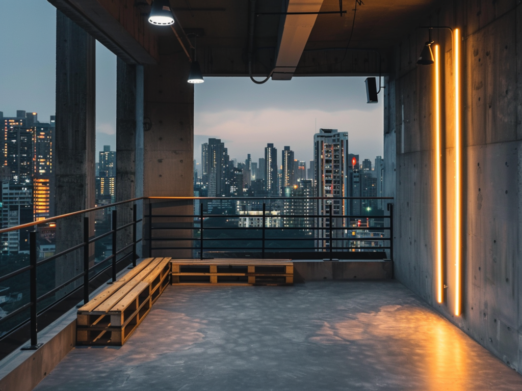 Jak urządzić balkon w stylu industrialnym z lampami LED w kształcie linii