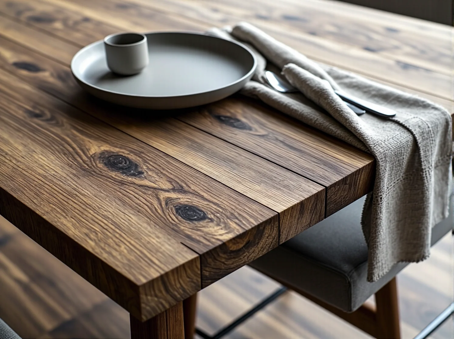 Masywny drewniany stół i stylowe krzesła to podstawa aranżacji rustykalnej jadalni.