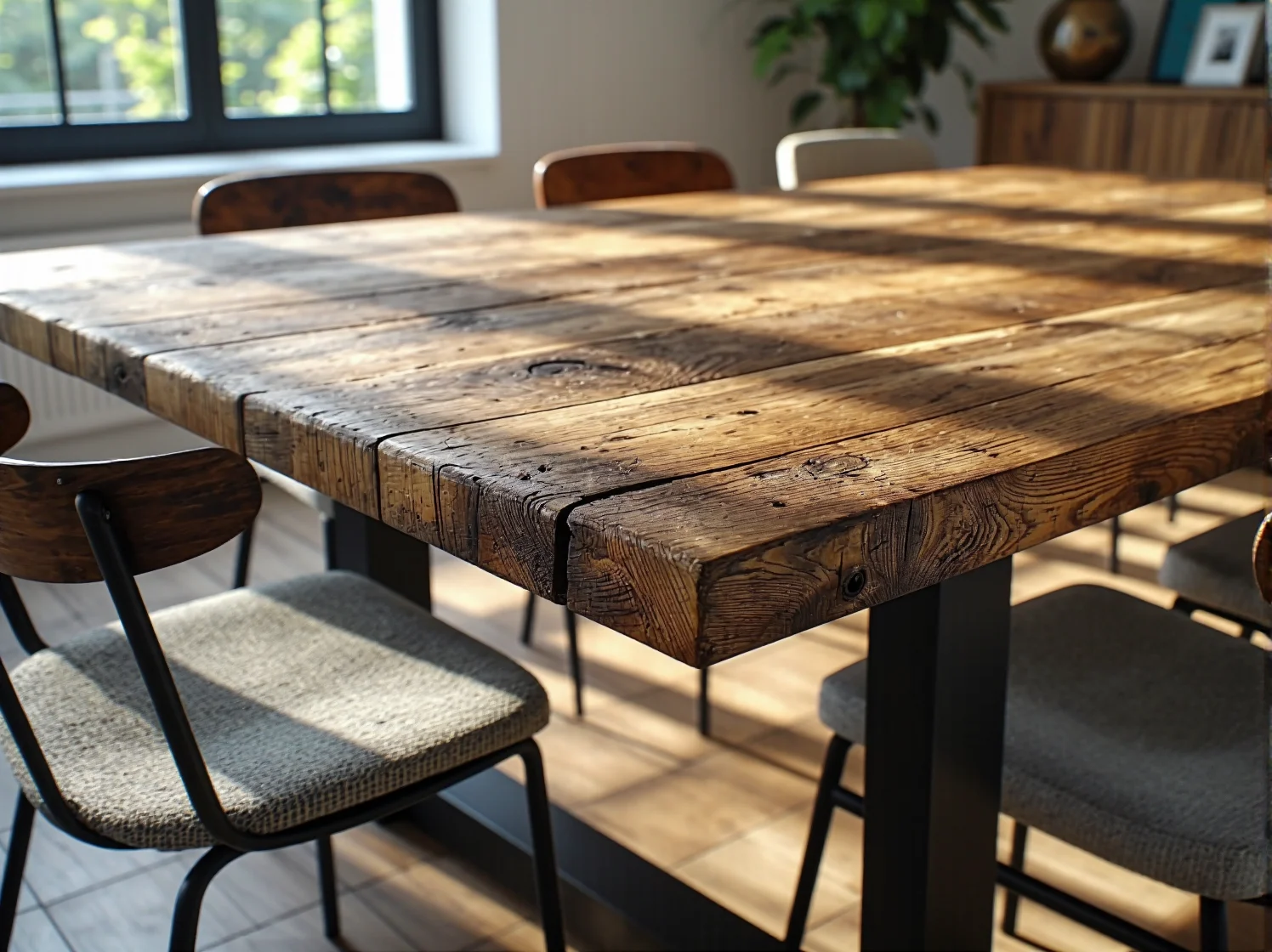 Szafka nocna z palet i odzyskanych desek w sypialni