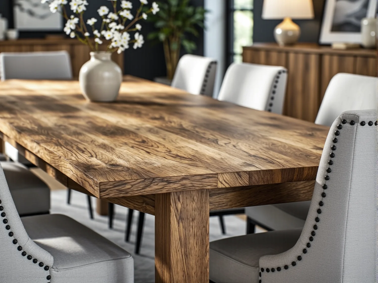 Przytulna i ekskluzywna jadalnia rustykalna z naturalnymi materiałami.