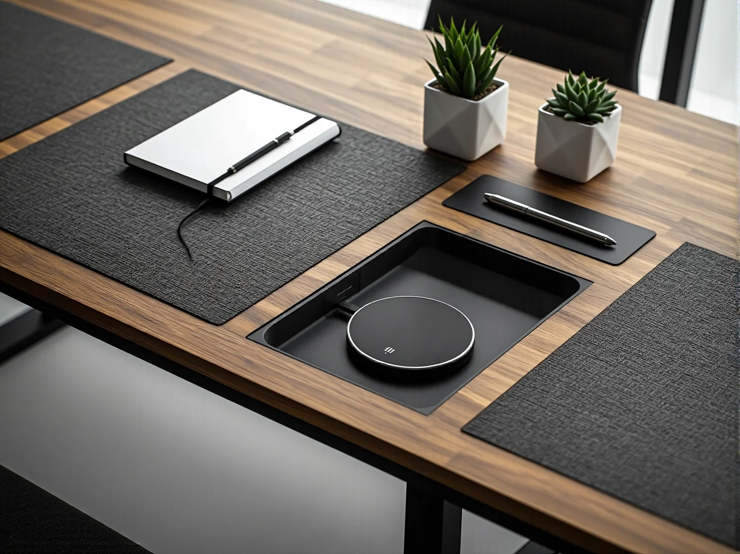 Ergonomiczny stół konferencyjny z regulacją wysokości do nowoczesnej przestrzeni biurowej.