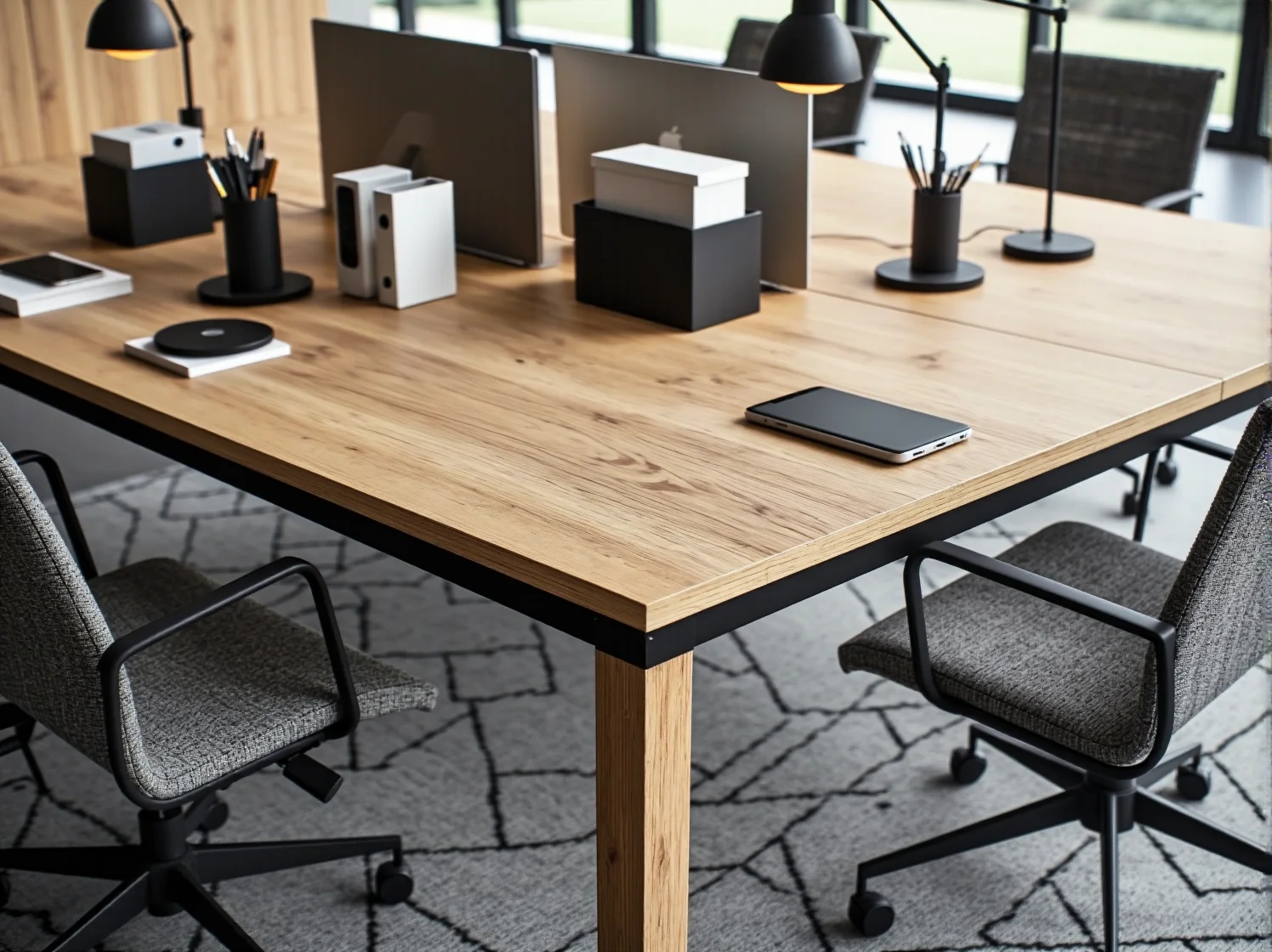 Harmonijne biuro coworkingowe ze strefą relaksu i zielenią.