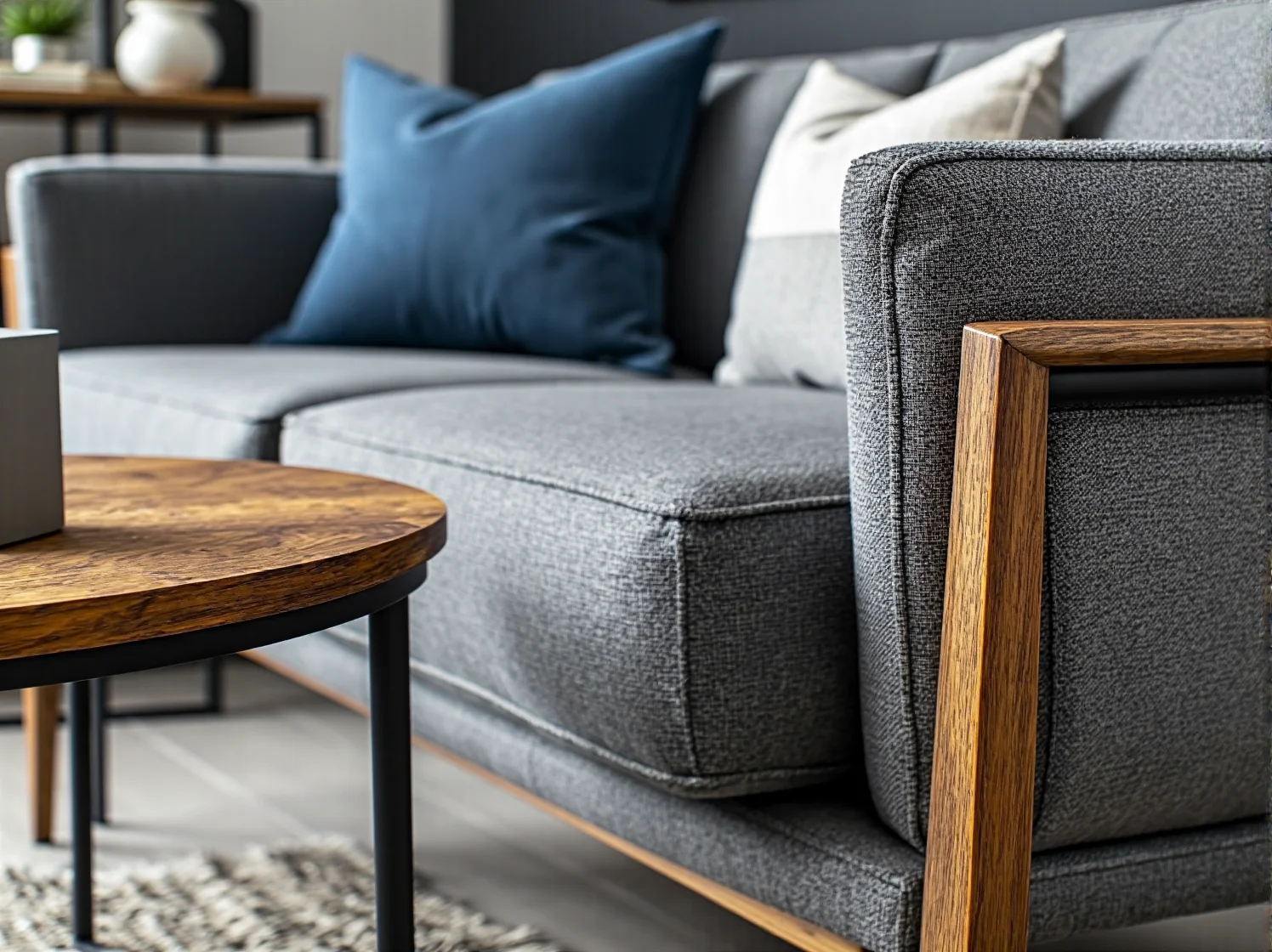 Drewniany stół jadalniany otoczony surowymi krzesłami z metalu w nowoczesnym skandynawskim wnętrzu.