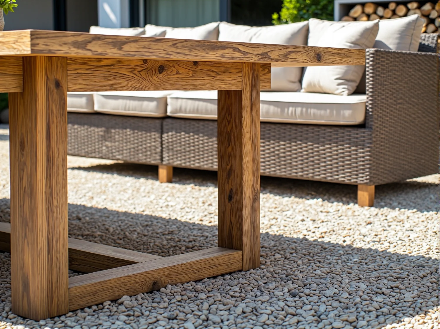 Funkcjonalny kącik wypoczynkowy z grillem i ławkami w ogrodzie.