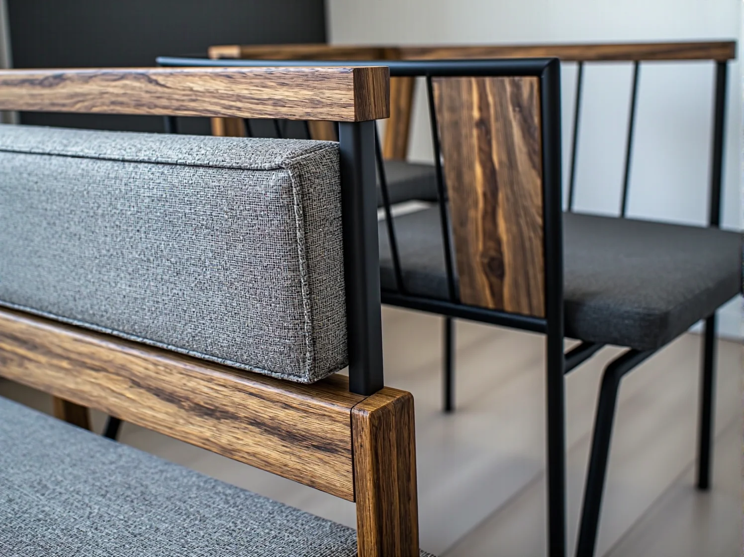 Porównanie stołów do jadalni: okrągły model w stylu skandynawskim i prostokątny w lofcie.