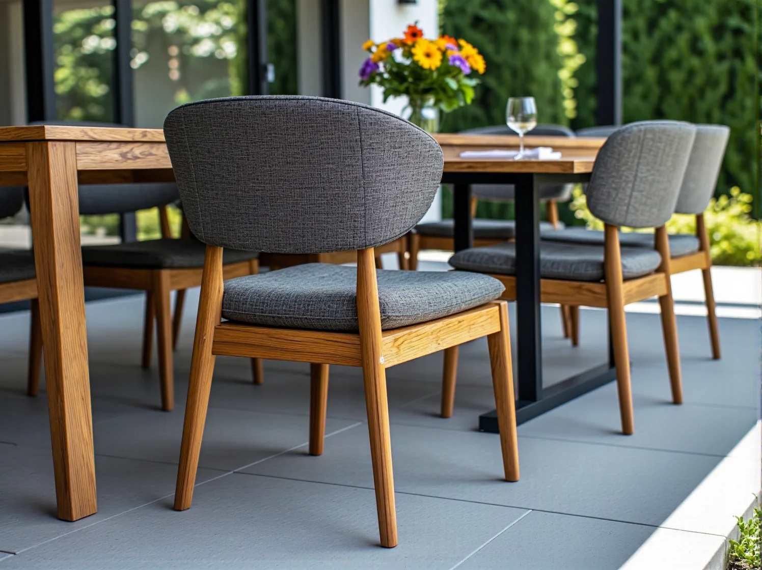 Eleganckie meble glamour na taras – stylowy fotel i stolik kawowy z marmurowym blatem i dekoracjami.