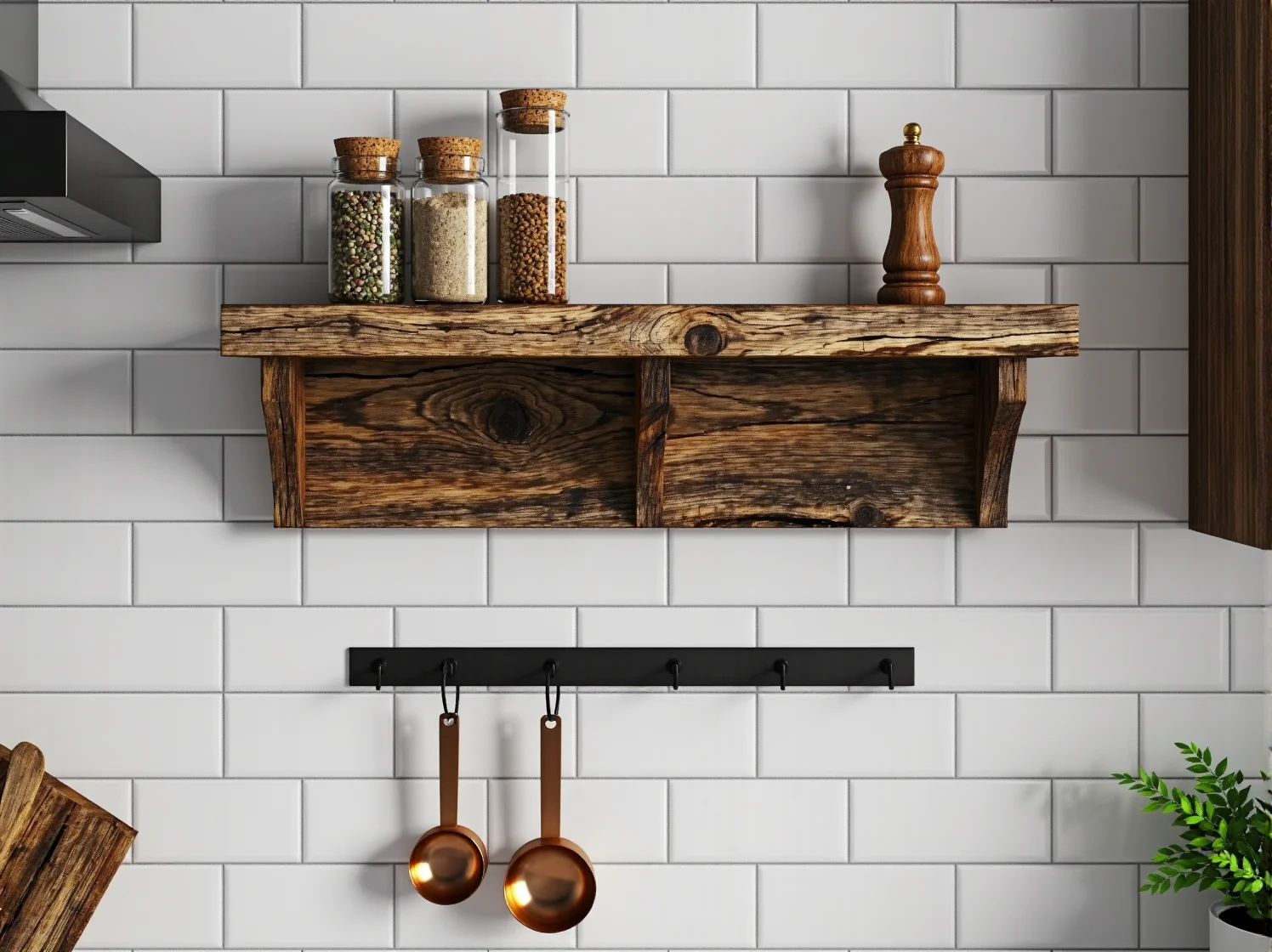 Przygotowanie materiałów z recyklingu do budowy półki. Stare deski, narzędzia i farba na stole warsztatowym.