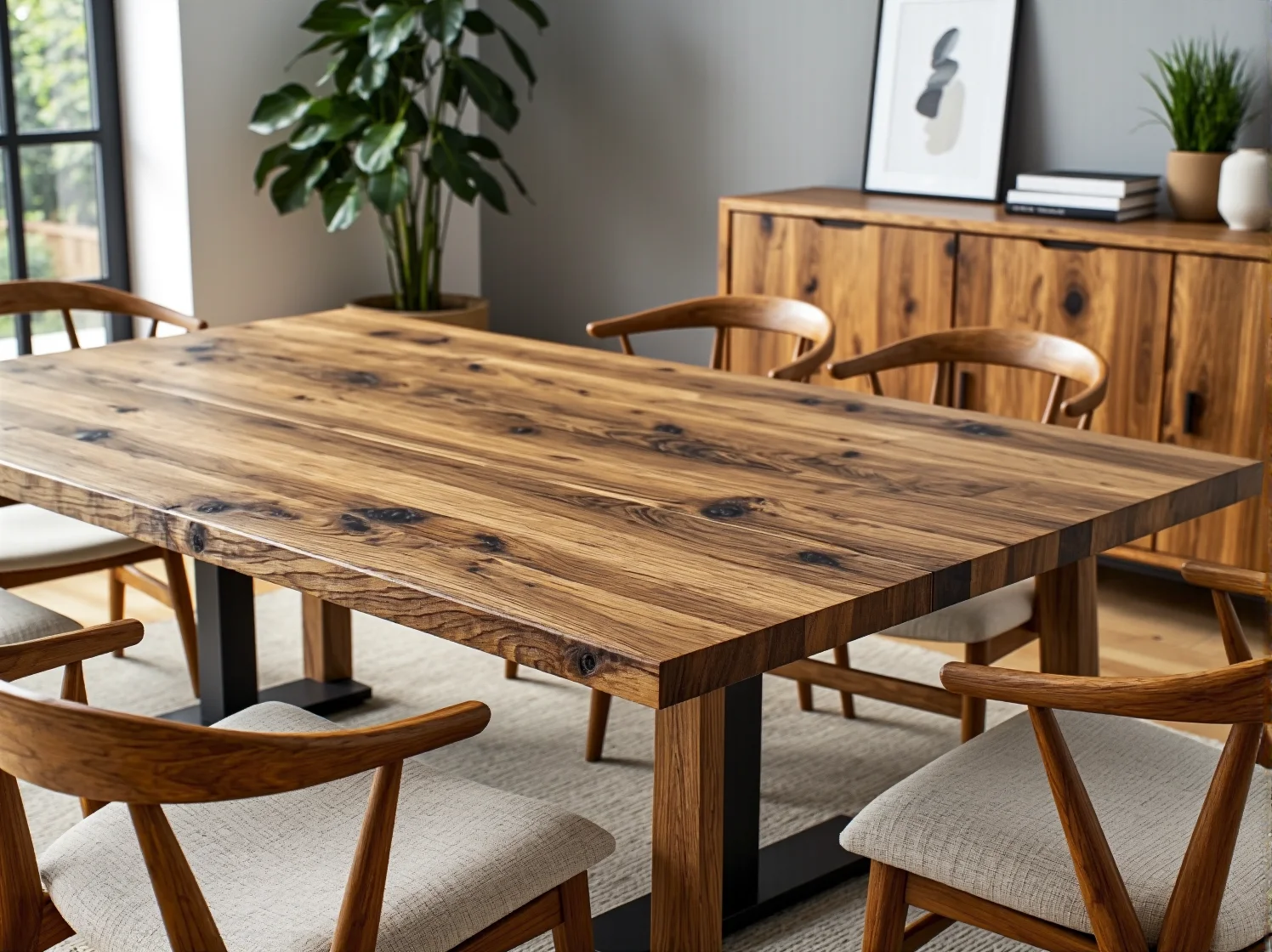 Drewniany stół jadalniany dębowy na metalowych nogach
