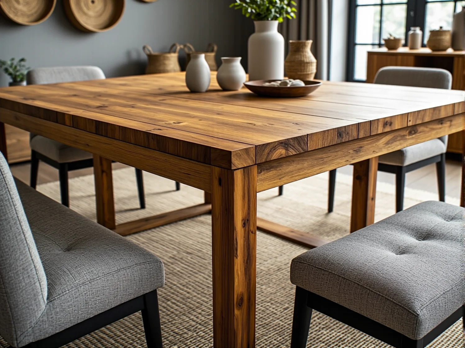 Nowoczesny stół jadalniany z kompozytów biodegradowalnych.