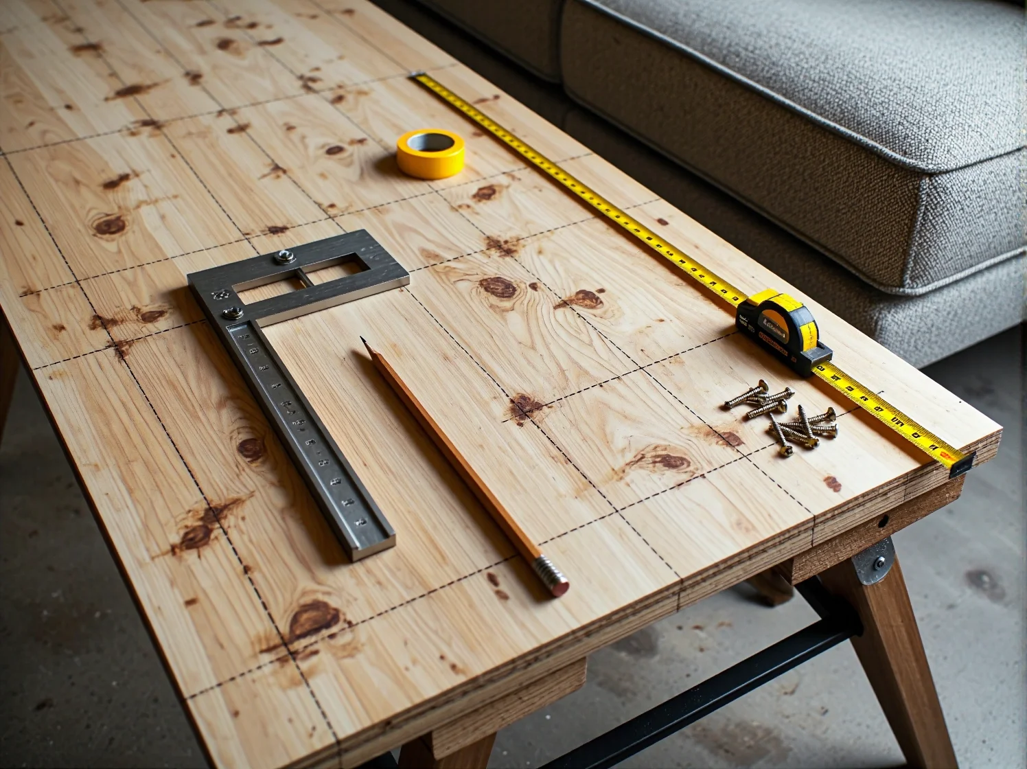 Precyzyjne wymiarowanie deski drewnianej – kluczowy etap w projektowaniu mebli DIY.