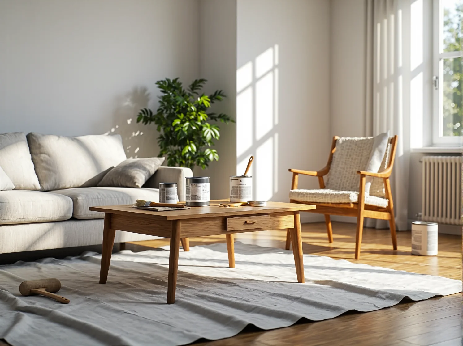 Drewniany stolik kawowy dębowy z szufladą na skośnych nogach