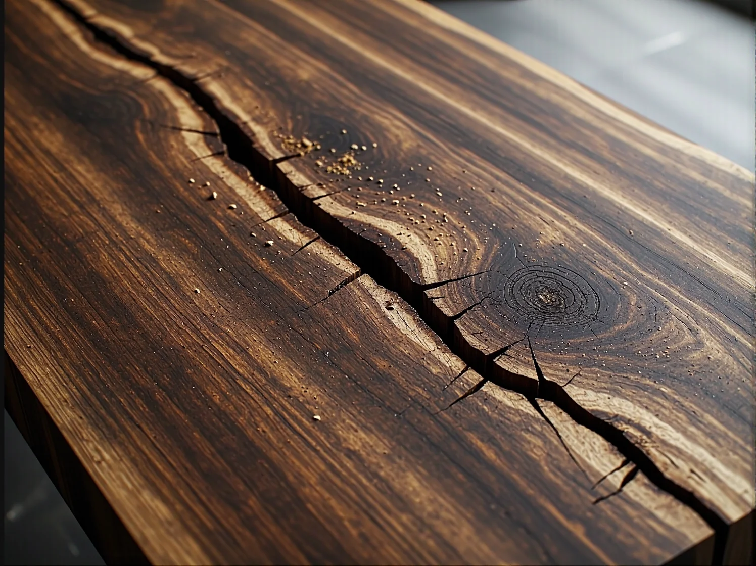 Przygotowanie uszkodzonej powierzchni drewna do naprawy pęknięcia.