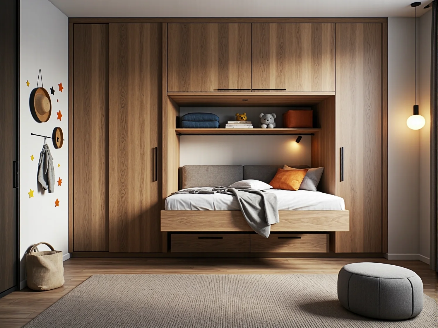 Wielofunkcyjne łóżeczko dziecięce rosnące razem z dzieckiem, wyposażone w szuflady.