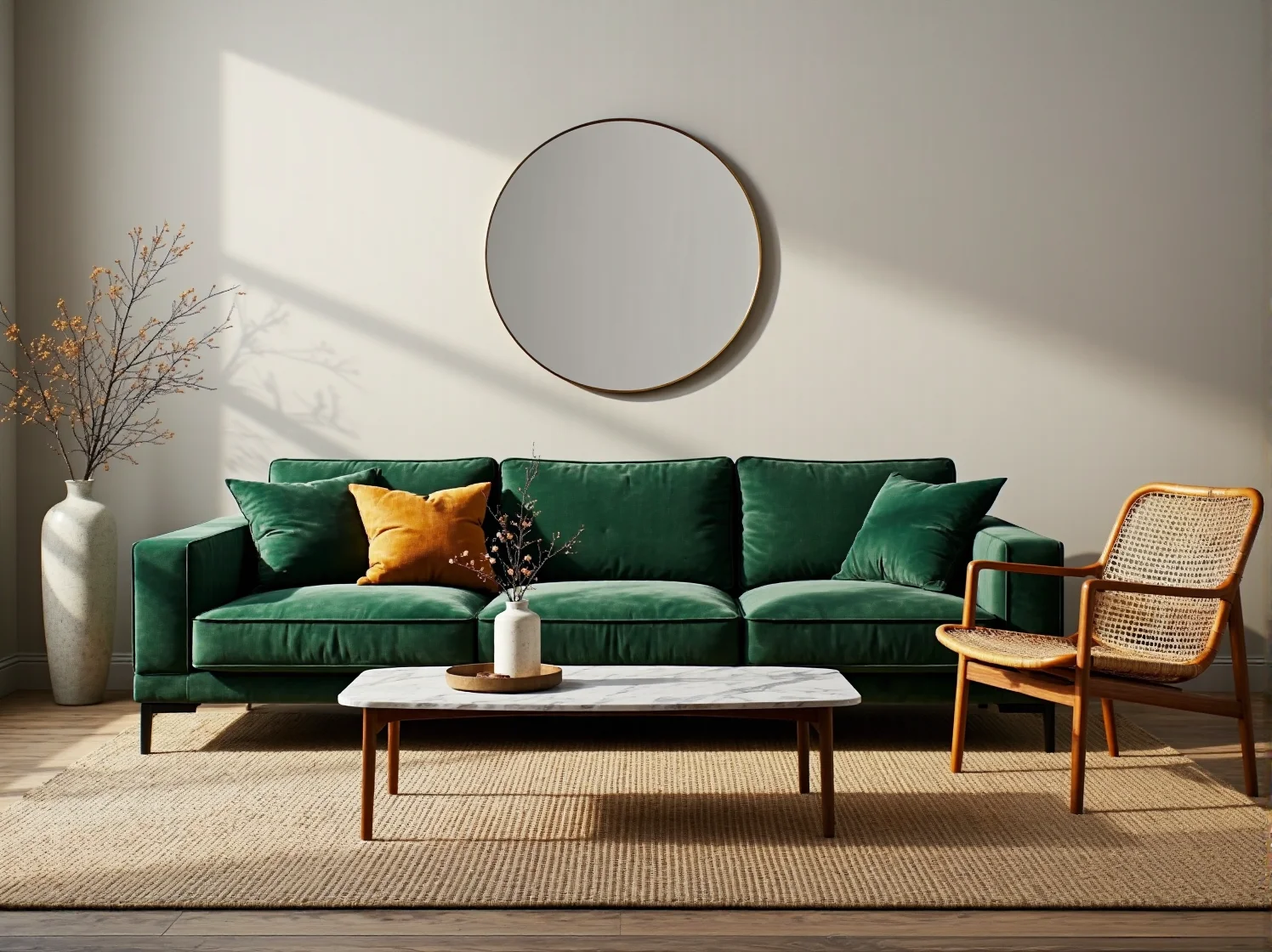 Tapicerowana sofa trzyosobowa zielona welurowa z poduszkami