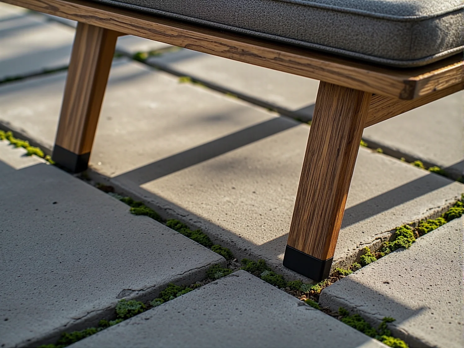 Solidne meble wypoczynkowe na taras w stylu loftowym otoczone zielenią.