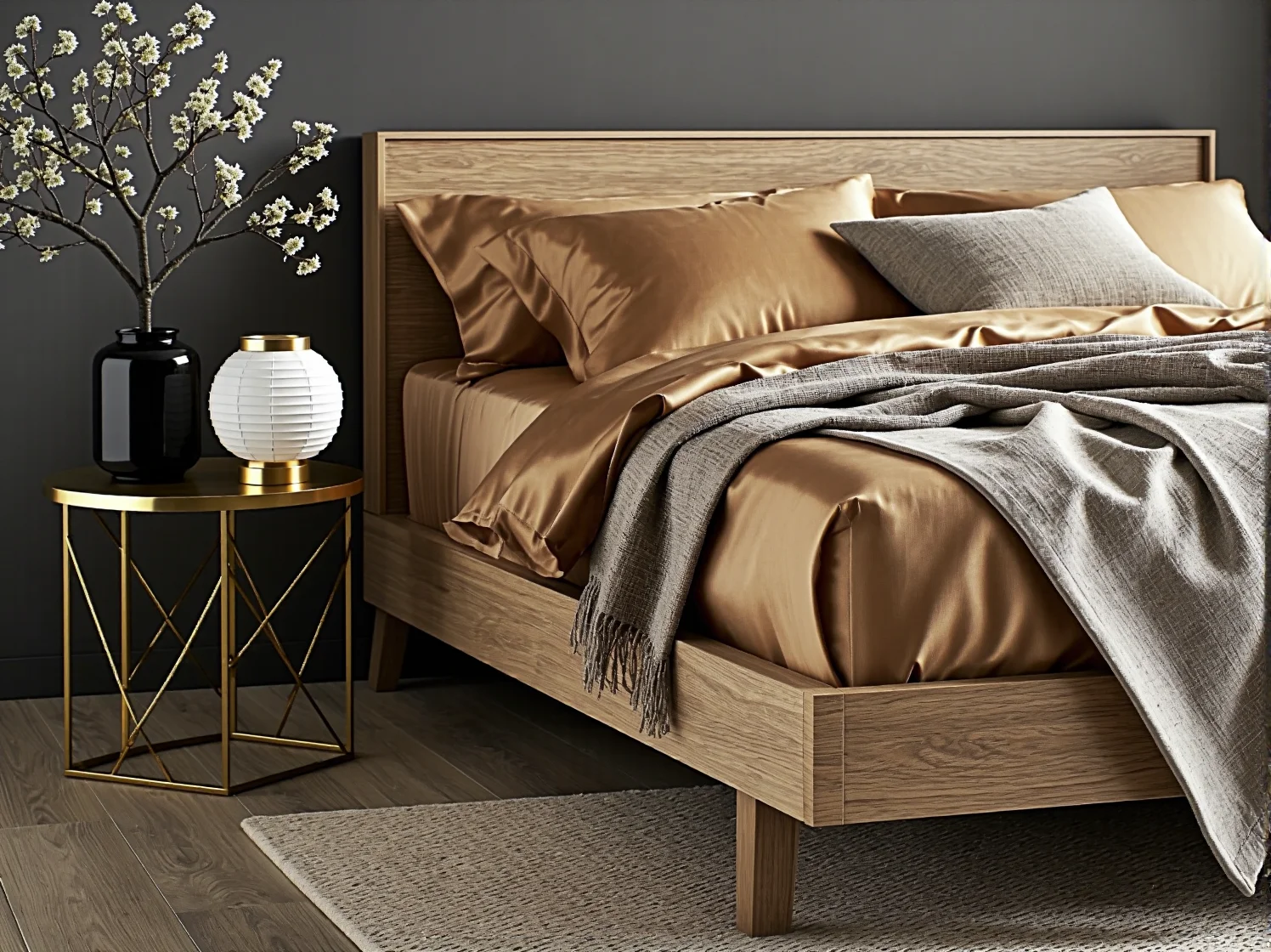 Sypialnia w stylu glamour z harmonijnym, japońskim minimalizmem.