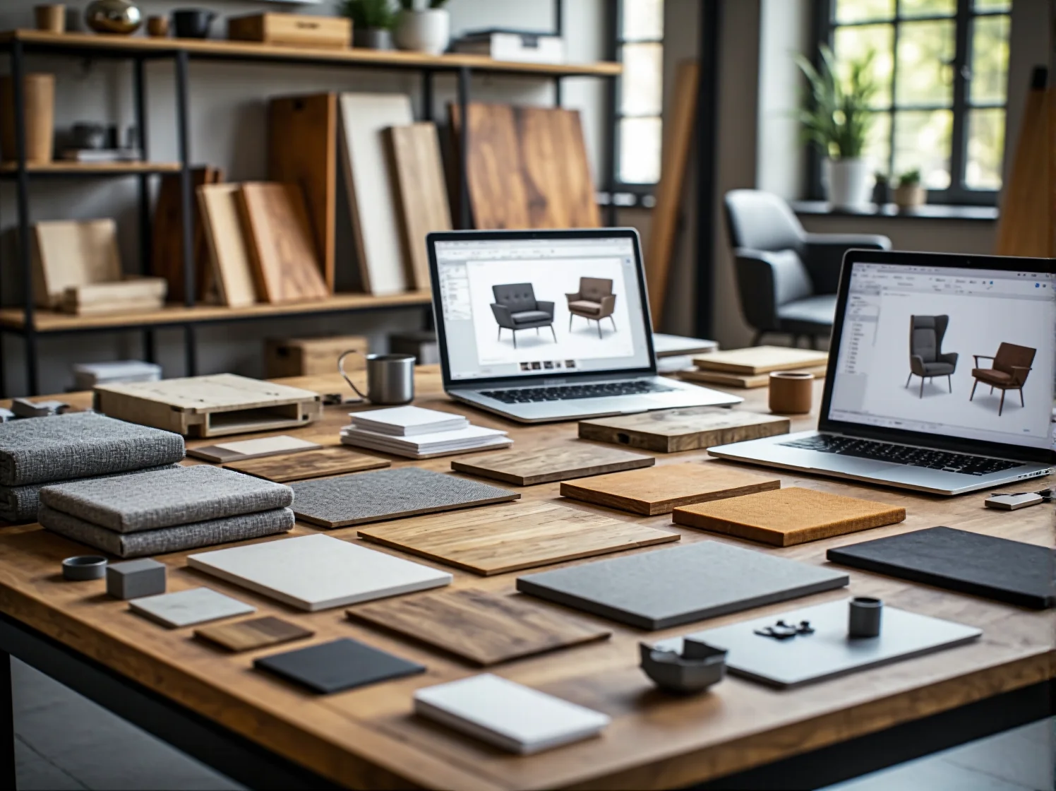 Innowacyjny stół zaprojektowany z pomocą sztucznej inteligencji o unikalnych, organicznych kształtach.