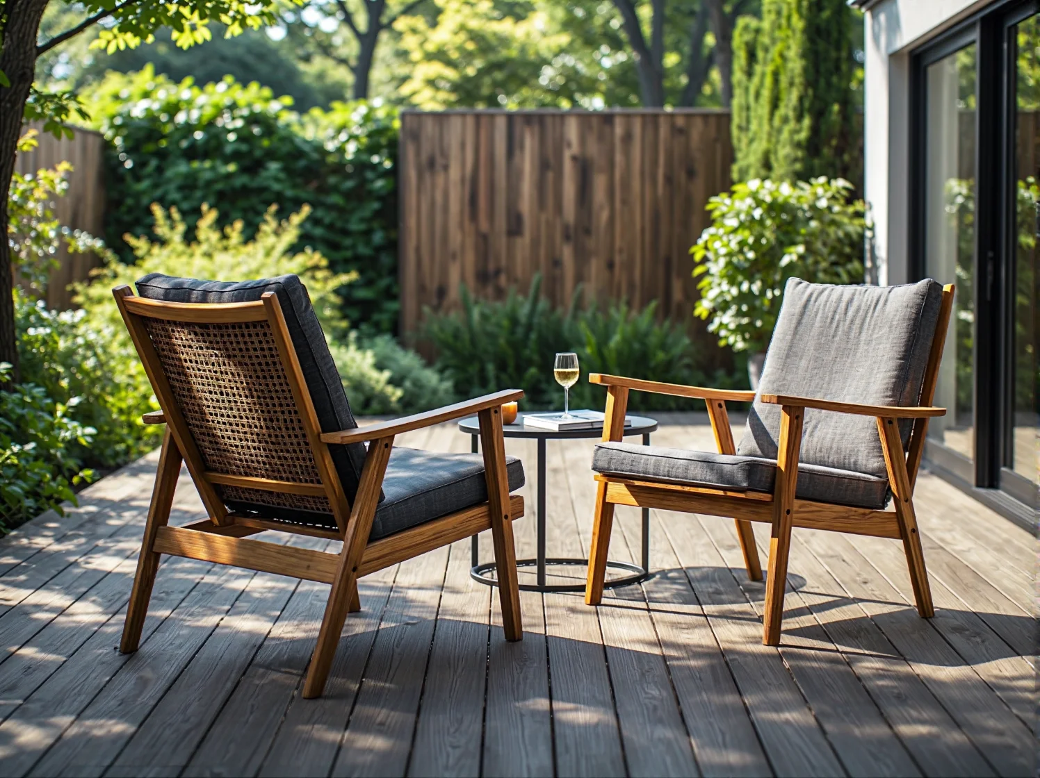 Mężczyzna komfortowo wypoczywający na krześle ogrodowym z regulowanym oparciem, czytający książkę.