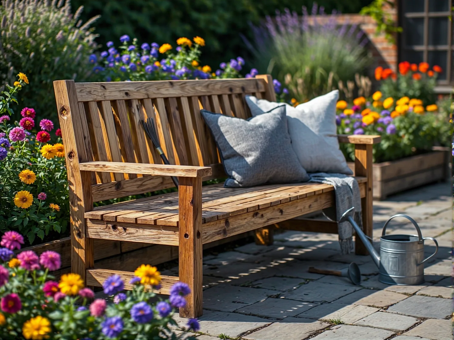 Czarne żeliwne meble ogrodowe – stół i krzesła – idealne do aranżacji romantycznego kącika w angielskim ogrodzie.